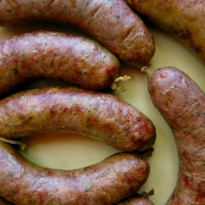 Close up of smoked Canada goose sausages.