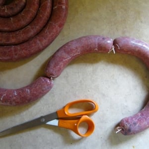 Uncooked mazzafegati sausage links