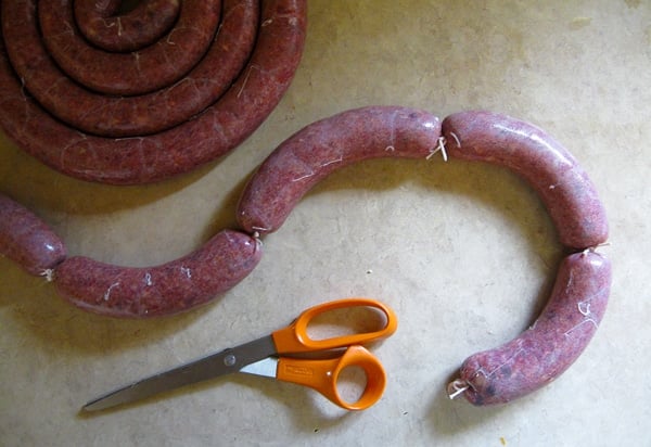 Uncooked mazzafegati sausage links