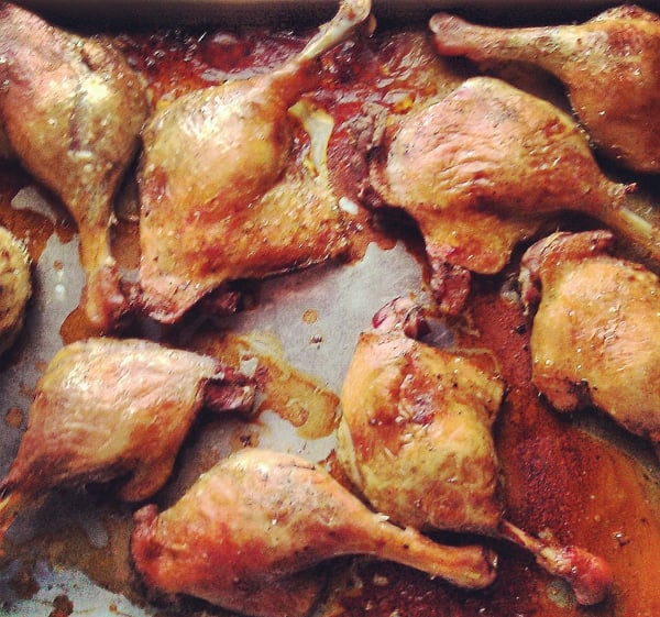 Easy roast duck legs on a sheet pan. 