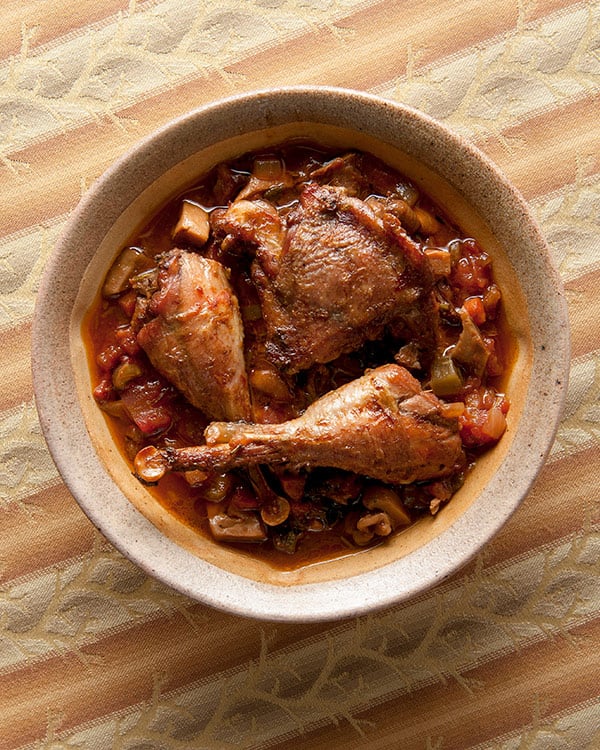 pheasant cacciatore in a bowl