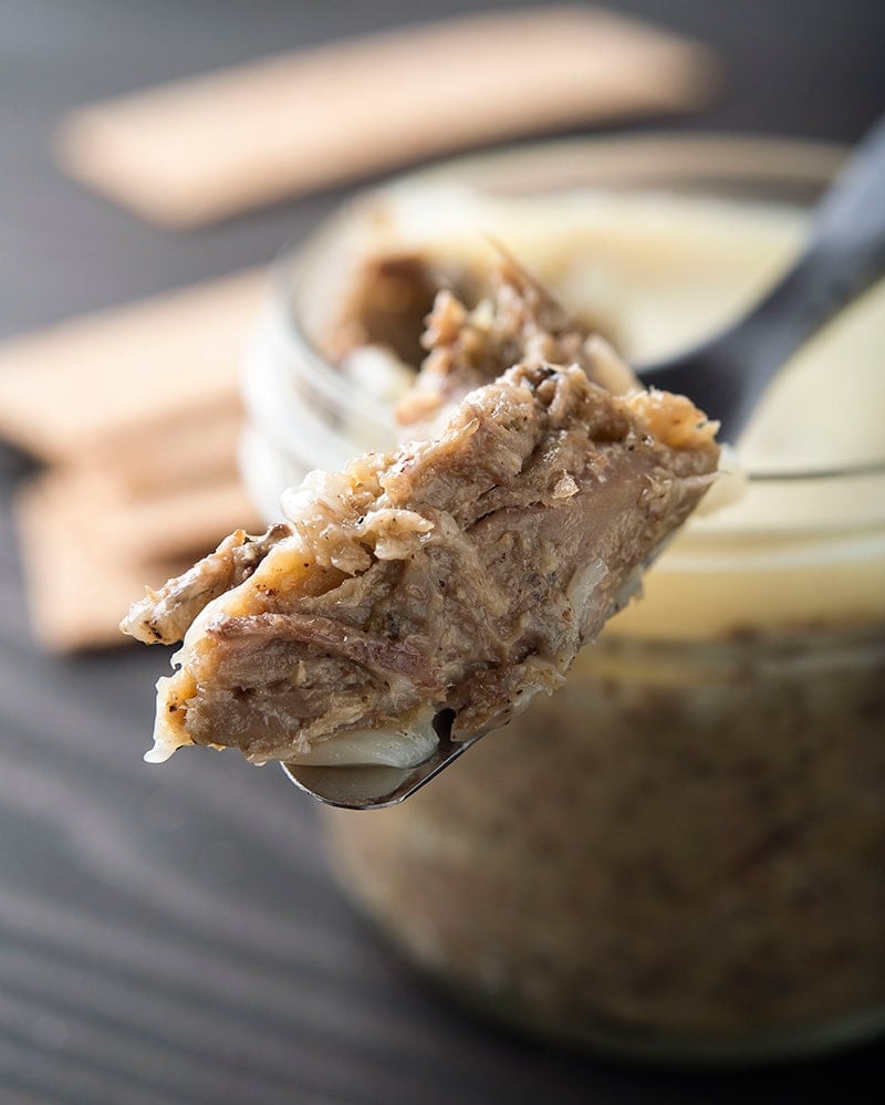 duck rillettes being served on a butter knife