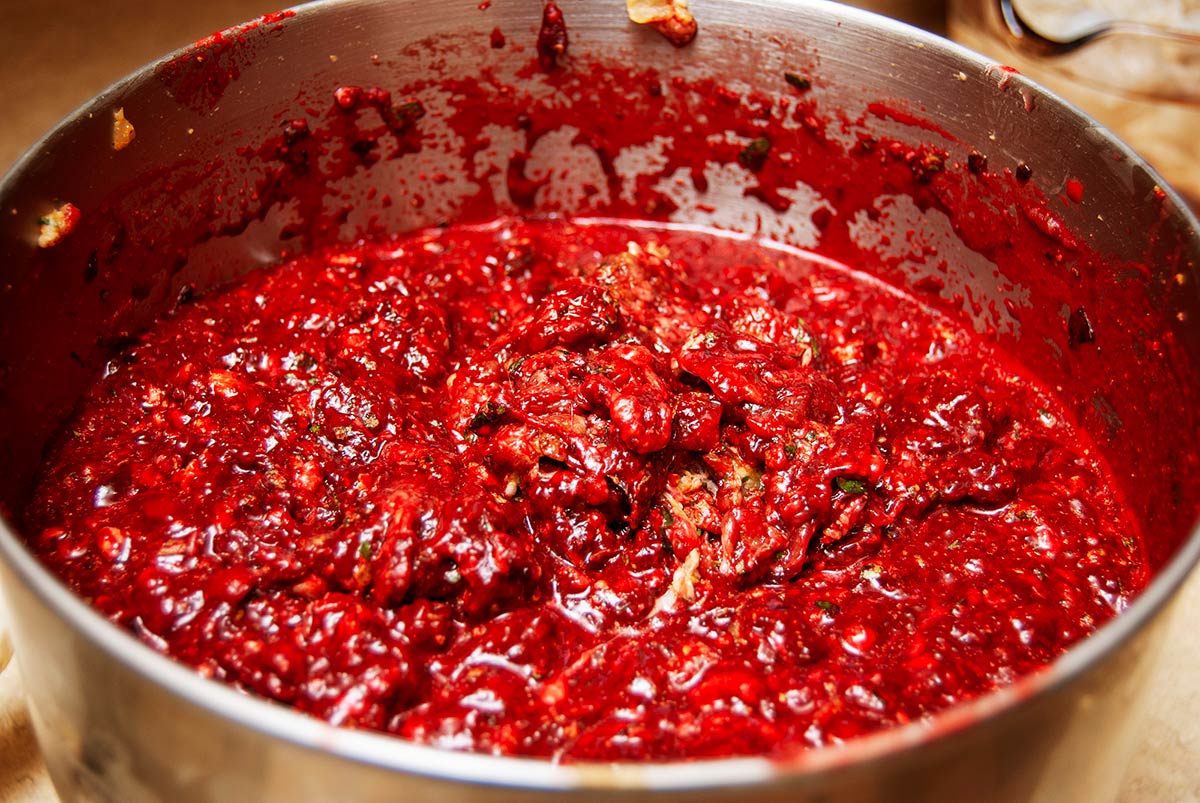 A pot of slurry for blood sausage. 