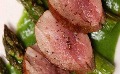 Pork loin with asparagus on a plate
