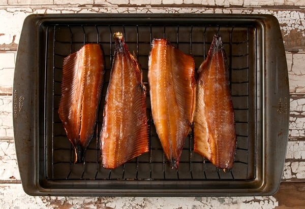 Finished smoked shad recipe on a cooling rack