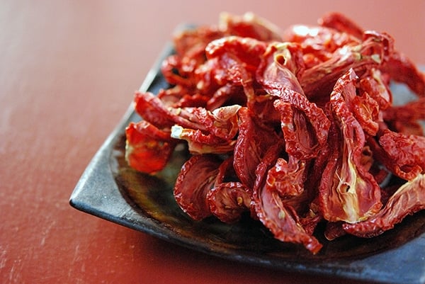 Drying tomatoes on a plate