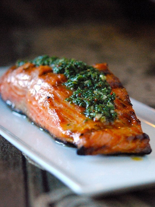 Salmon with borage chimichurri