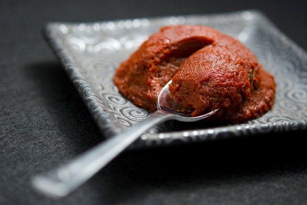 Homemade tomato paste on a plate. 