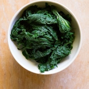 Blanched stinging nettles in a bowl