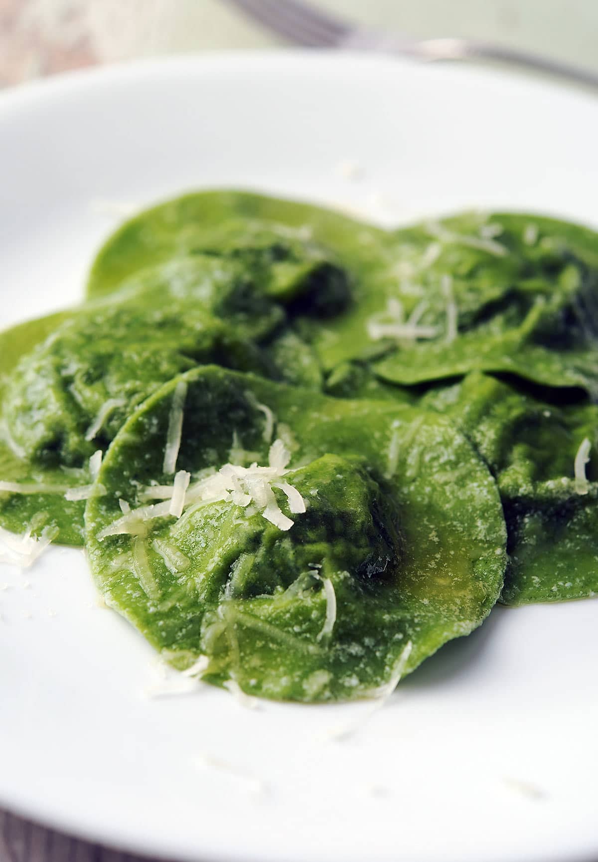 Nettle ravioli on a plate