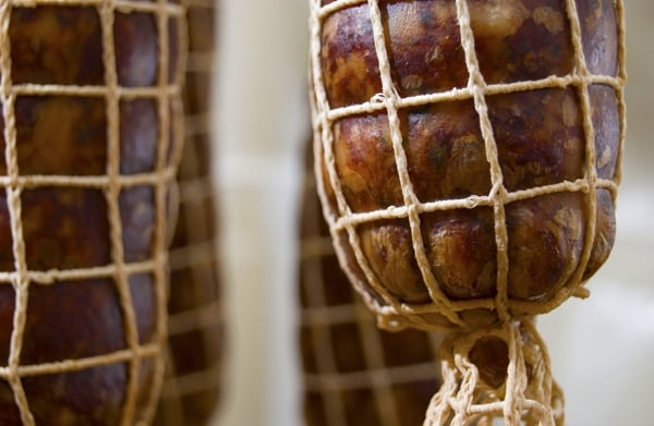 Close up of salami hanging