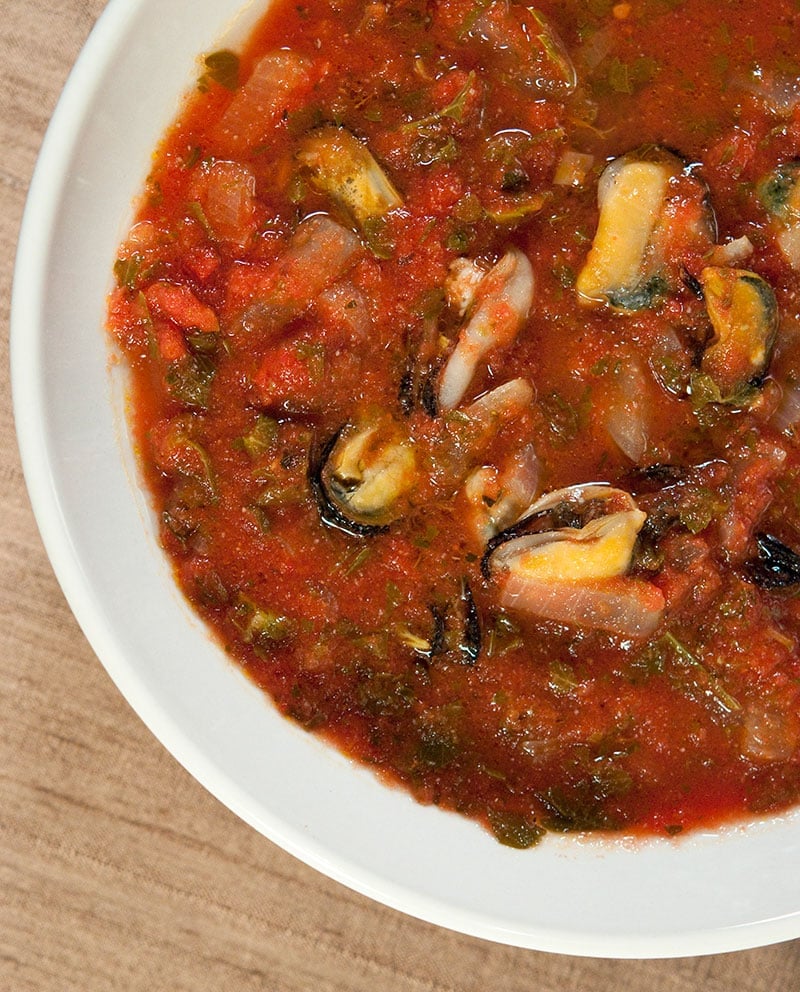 mussel soup in a bowl