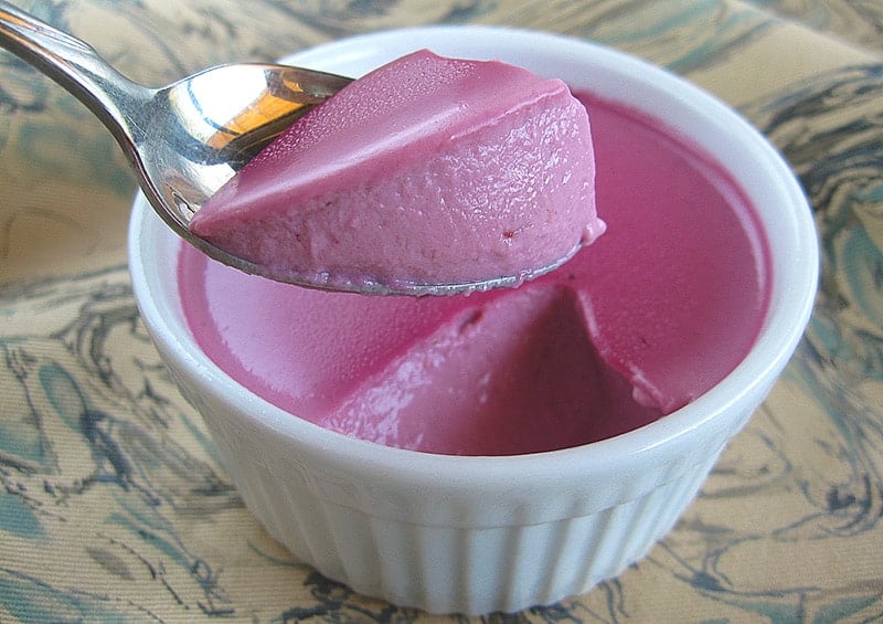 Blackberry panna cotta in a ramekin