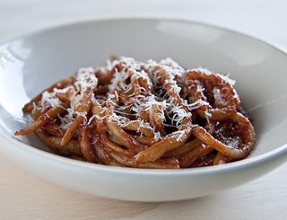 pici pasta with tomato fennel sauce