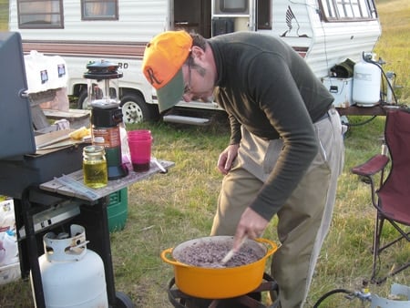 Stirring the grouse risotto.