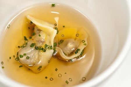 duck liver tortellini and duck consomme