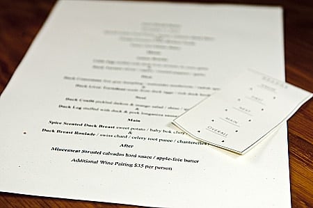 Menu cards for the duck dinner