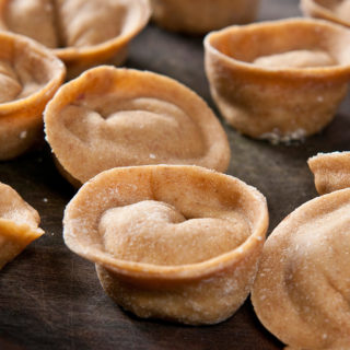 Close up of Siberian pelmeni dumplings.