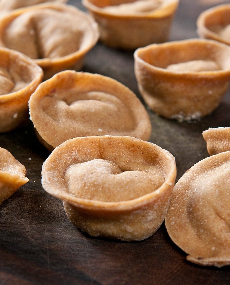 Closeup of Russian pelmeni, filled with ground bear