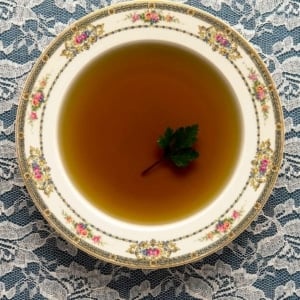 A bowl of consommé.