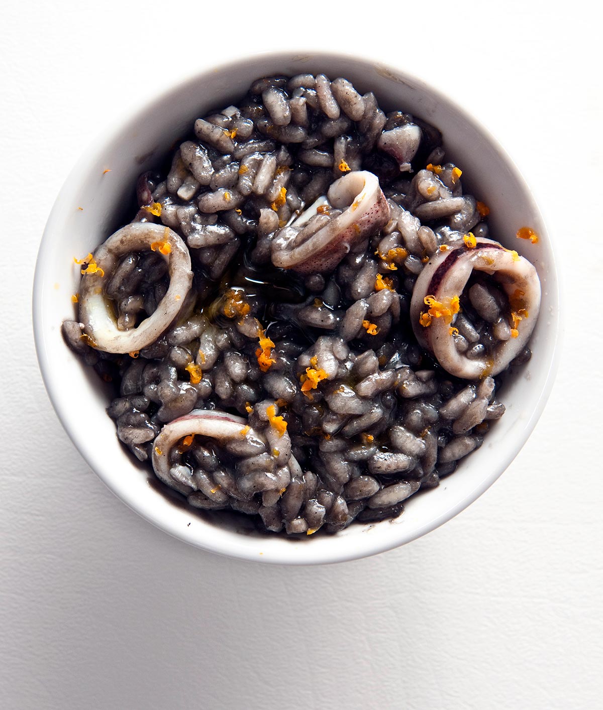 A bowl of squid ink risotto
