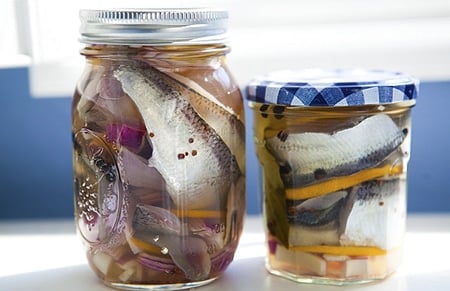 Finished pickled herring recipe. in jars