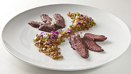 shartail grouse with farro recipe on the plate
