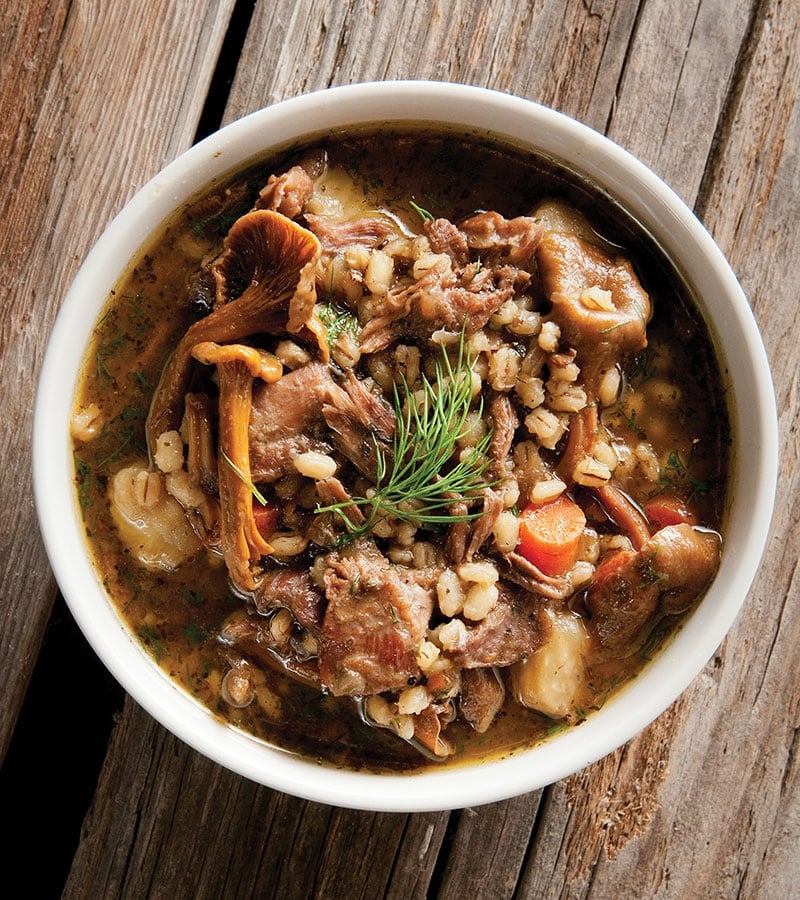 goose stew with barley in a bowl