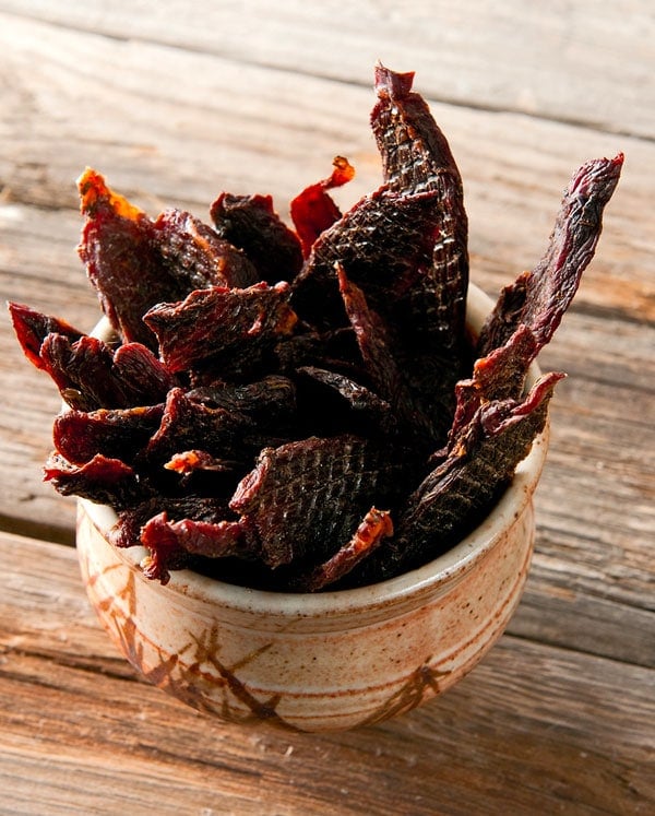 Finished duck jerky recipe in a bowl