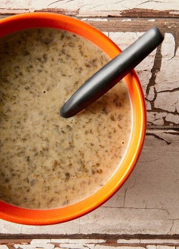 Closeup of the sorrel soup recipe