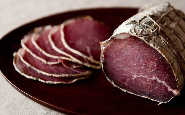 Finished bresaola, close up, with slices