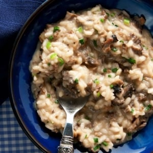 A bowl of morel risotto.