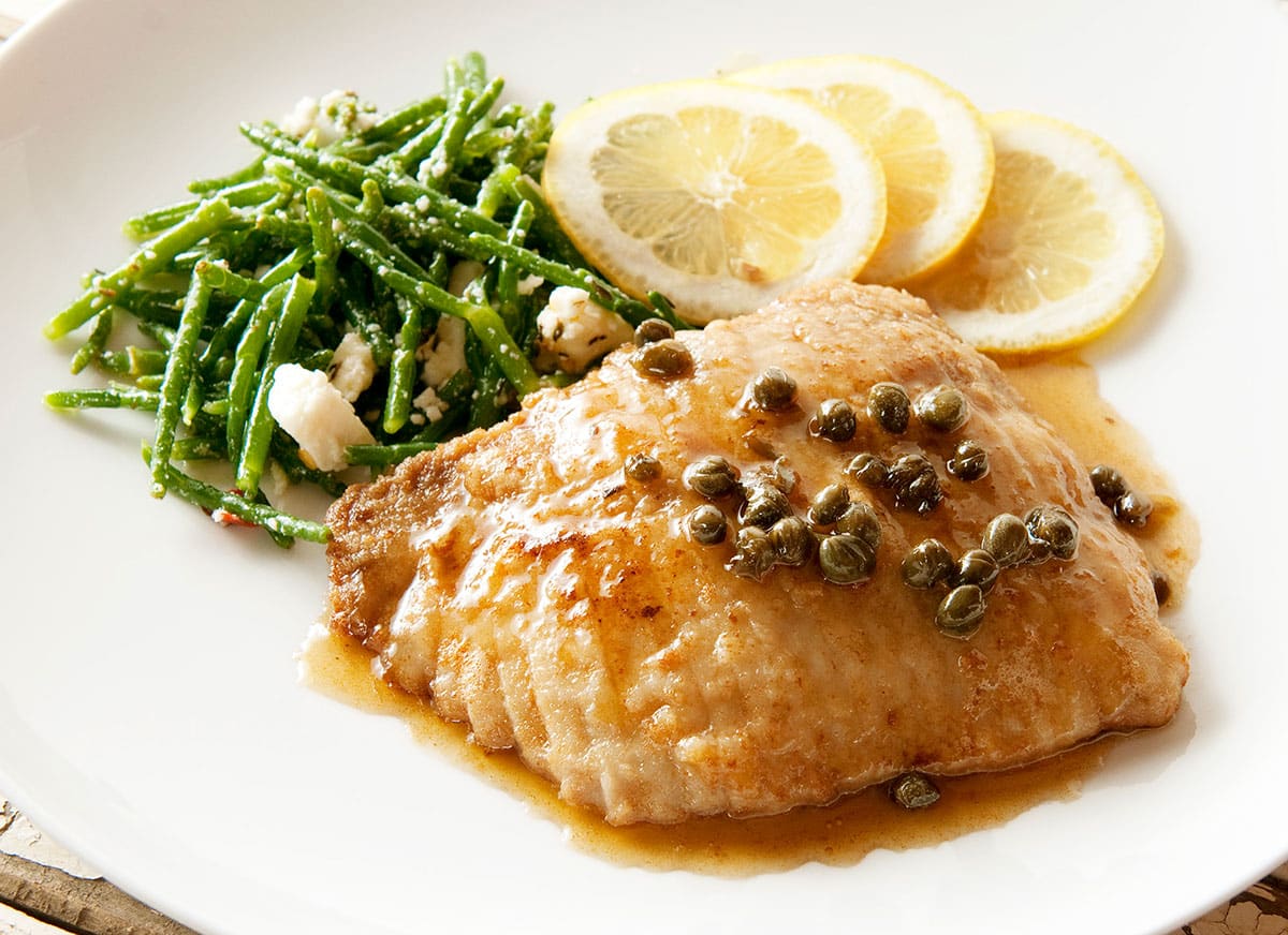 Close up of ray wing with browned butter. 