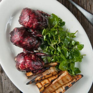 grilled doves with blueberry BBQ sauce
