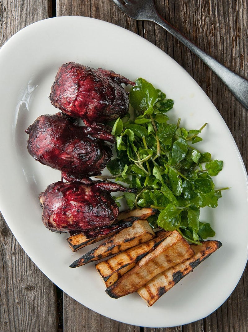 grilled doves with blueberry BBQ sauce