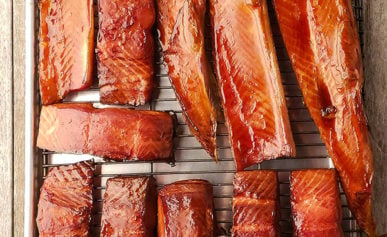 finished smoked salmon recipe, with fish on cooling rack