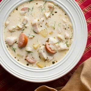 A bowl of perch chowder.