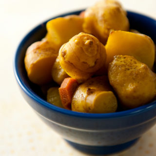 A bowl of pickled sunchokes.