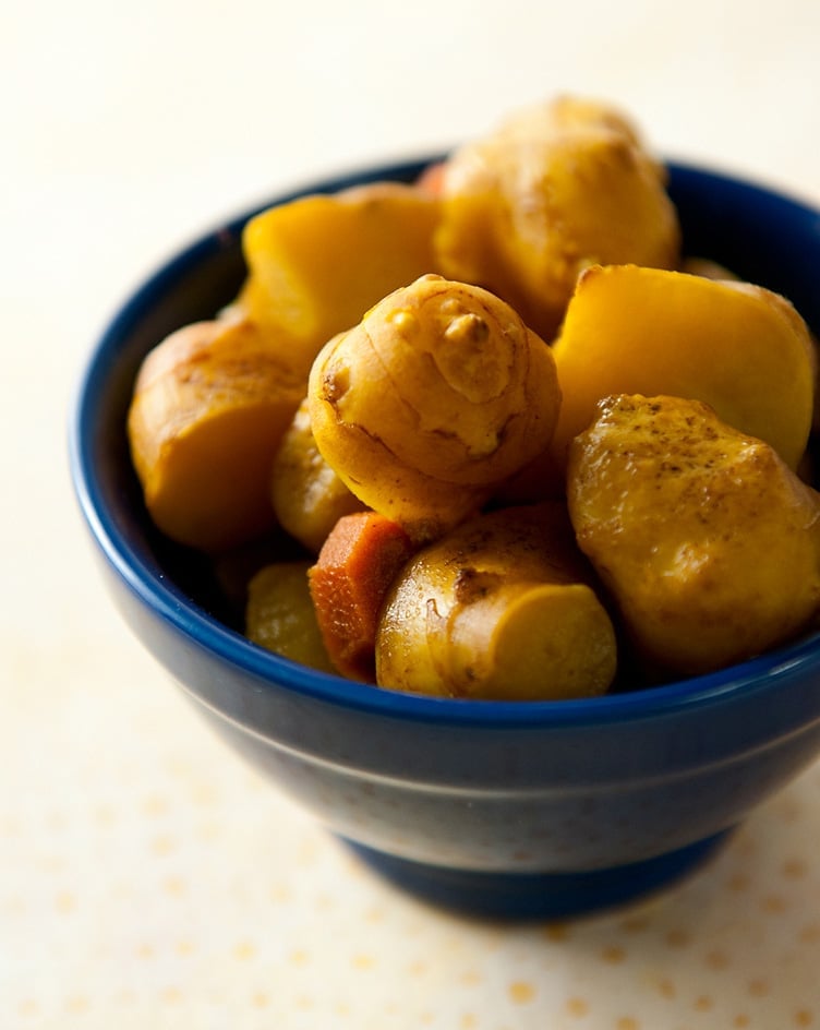 Pickled sunchokes in a bowl