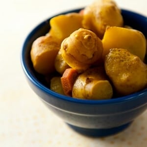 Pickled sunchokes in a bowl