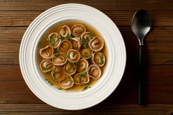 Cappelletti pasta in duck stock 