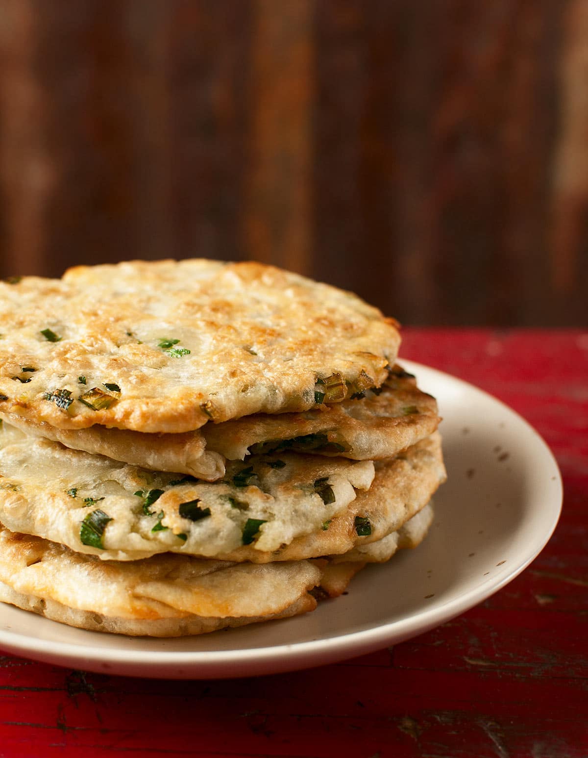 A stack of Chinese scallion pancakes