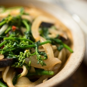 Rapini with pasta in a bowl