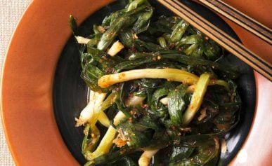 Green onion kimchi on a plate