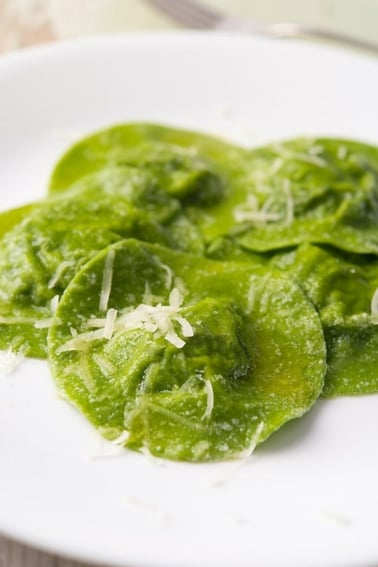 Finished nettle ravioli on the plate
