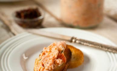 salmon rillettes on toast on a plate