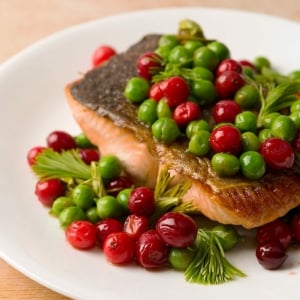 Salmon and peas on a plate