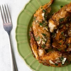 A plate of French fried frog legs