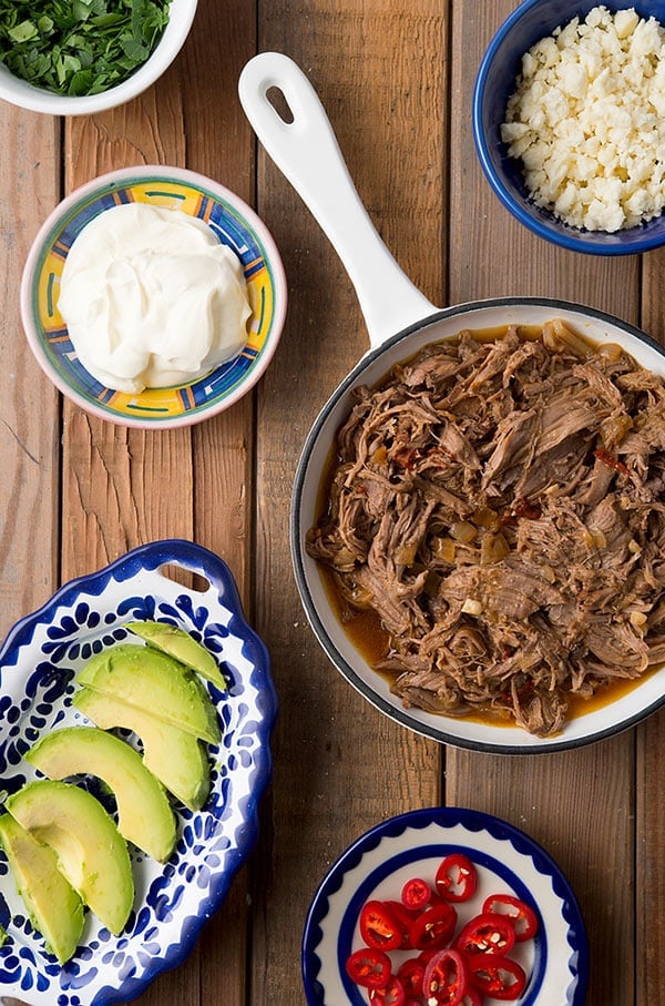 Venison barbacoa with all the accompaniments