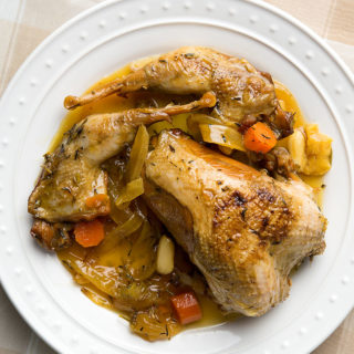 A plate of Spanish escabeche, made with partridges. 
